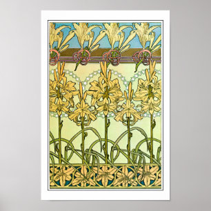 Póster Flores Lily de estilo Art Nouveau, Mucha
