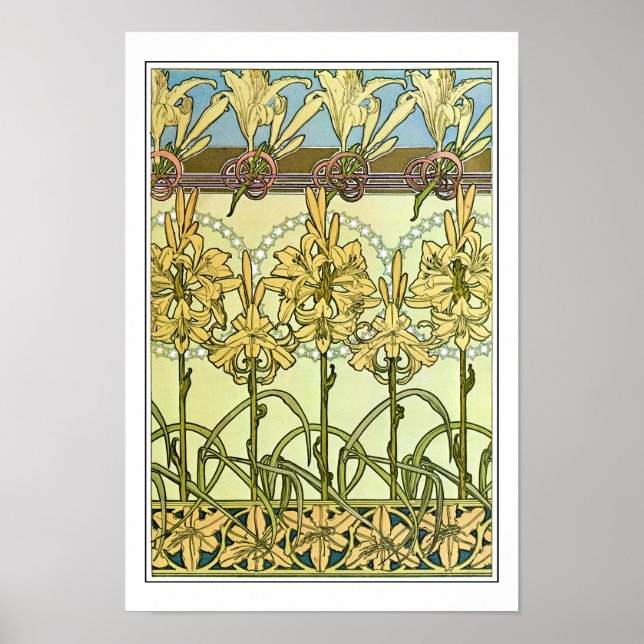 Póster Flores Lily de estilo Art Nouveau, Mucha (Frente)
