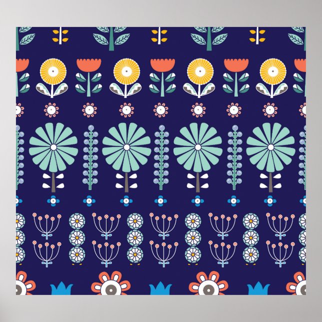 Póster Flores lineales escandinavas, motivo de verano (Frente)