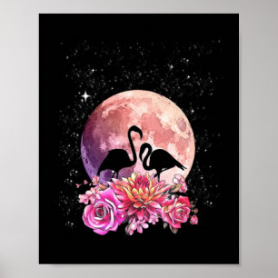 Póster Flores Luna Rosa Y Amor Flamingo