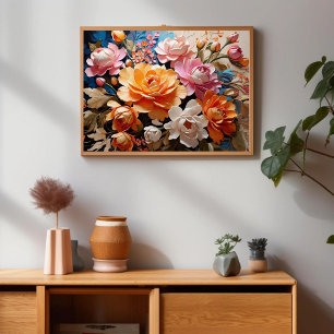 Póster Flores mágicas, belleza en pintura artística de IA