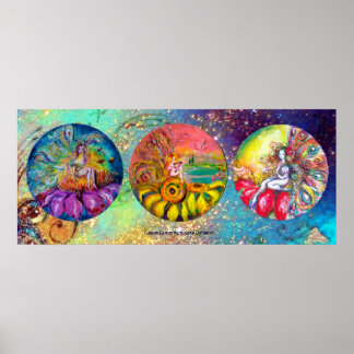 PÓSTER FLORES MÁGICOS DE FLORES EN DERRAMAS DE ORO AZUL G