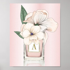 Póster Flores Magnolia Frasco Perfume Rosa Monograma