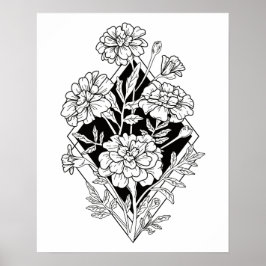 Póster Flores Marigold geométricas