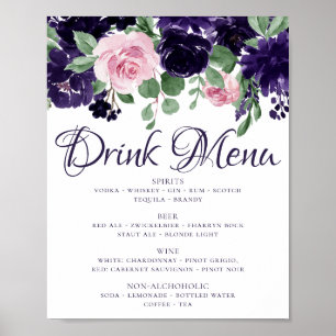Póster Flores Menú de bebidas de garland moradas y rosa
