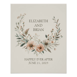 Póster Flores minimalistas de boho en marfil y Rubor