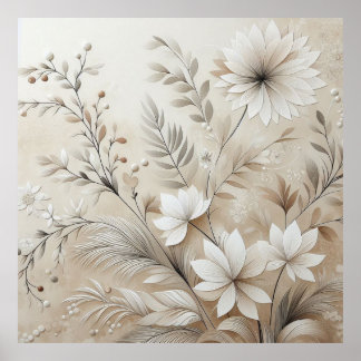 Póster Flores modernas de color beige 1 Poster