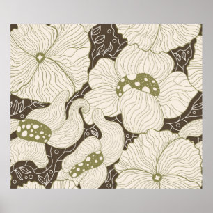 Póster Flores monocromas delinear la flor elegante estili