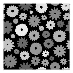 Póster Flores monocromas gran patrón