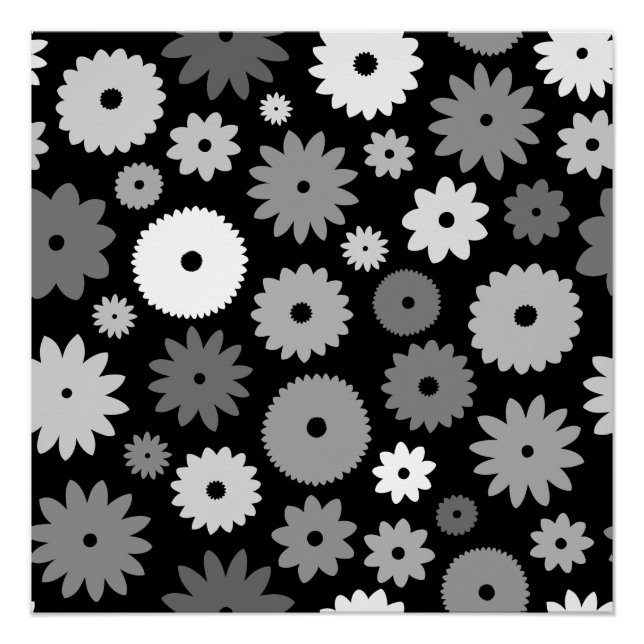 Póster Flores monocromas gran patrón (Anverso)
