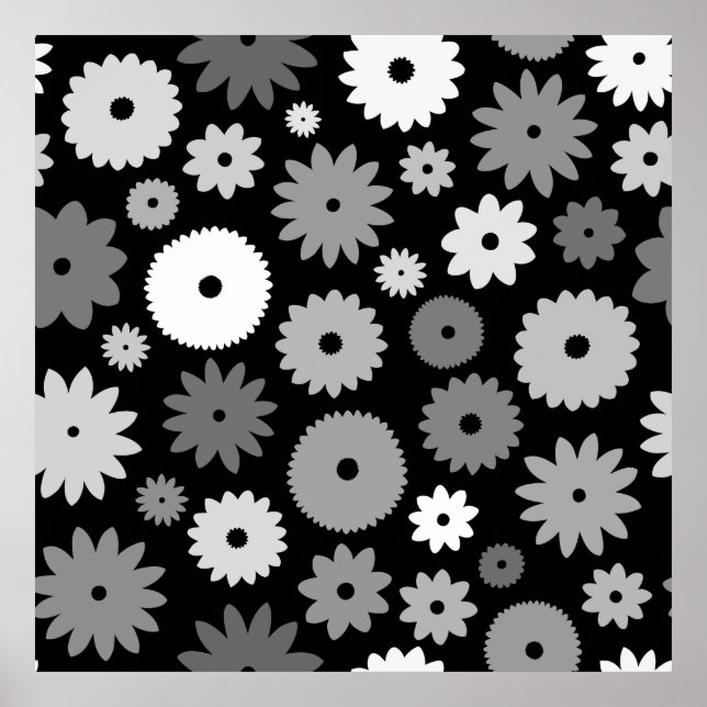 Póster Flores monocromas gran patrón (Frente)