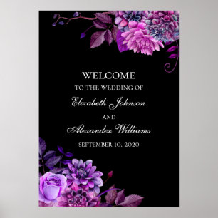 Póster Flores moradas a la acuarela. Bienvenida a la boda