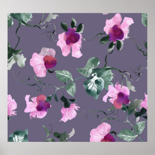 Póster Flores moradas: acuarela sin costuras.