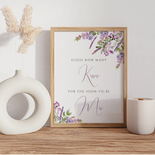 Póster Flores moradas cuántos besos Rótulo