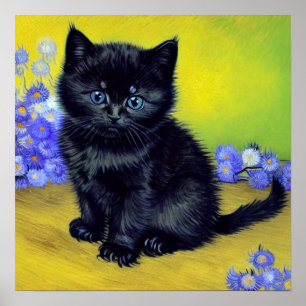Póster Flores moradas de gato negro Van Gogh