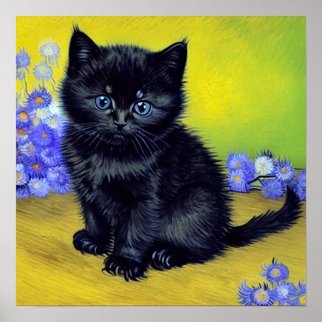 Póster Flores moradas de gato negro Van Gogh (Frente)