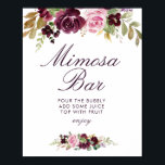 Póster flores moradas ducha de novia seña de bar mimosa<br><div class="desc">Un diseño floral con hermosos girasoles y un elegante color azul marino. El texto y los colores de este poster de signos se pueden editar.</div>