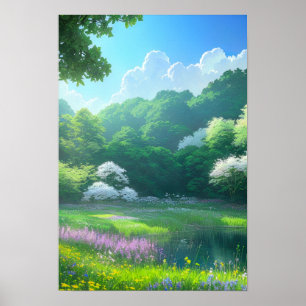Póster Flores moradas en un desminado forestal