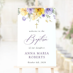 Póster Flores Moradas, Flores Amarillas, Bienvenida Bauti