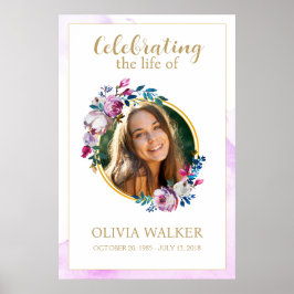 Póster Flores moradas Foto Rótulo conmemorativo del funer