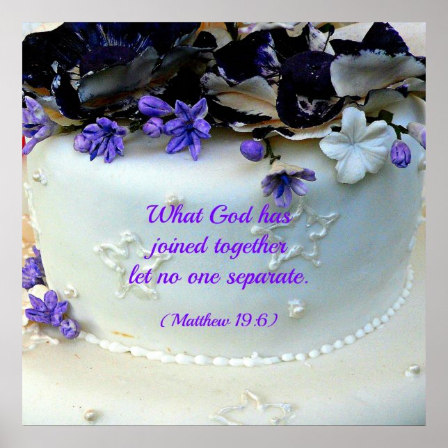 Póster Flores moradas pastel boda con la Biblia Matthew (Frente)