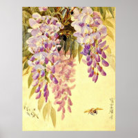 Flores moradas y abejas Paul de Longpre Poster