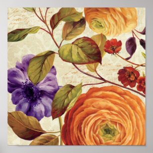 Póster Flores moradas y Naranjas