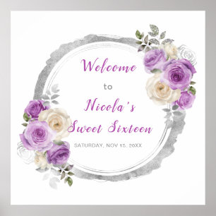 Póster Flores moradas y plateadas elegantes dulces Diecis