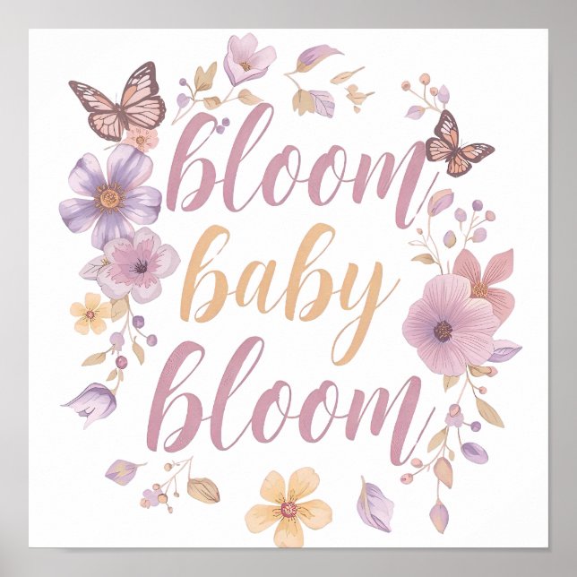 Póster Flores Moradas y Rosadas con Letra Dorada (Frente)