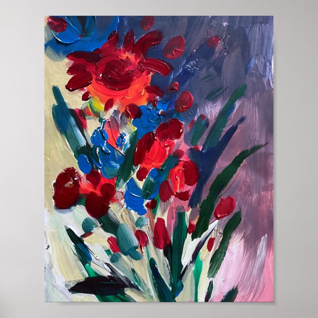 Póster Flores multicolor , pintura . (Frente)
