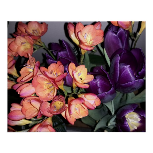 Póster flores naranja y púrpura (Anverso)