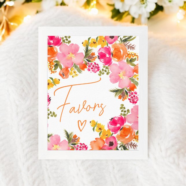 Póster Flores Naranjas audaces guión favorece la ducha de (Bold Orange flowers script favors bridal shower Poster)