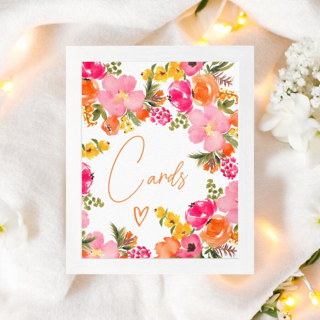 Póster Flores Naranjas audaces tarjetas de guión de la du (Bold Orange flowers script cards bridal shower Poster)
