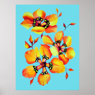 Póster Flores Naranjas de acuarela brillante - Aqua