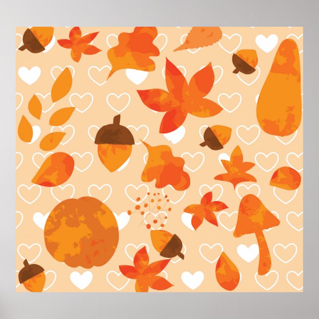 Póster Flores naranjas: Patrón Doodle de mano. (Frente)