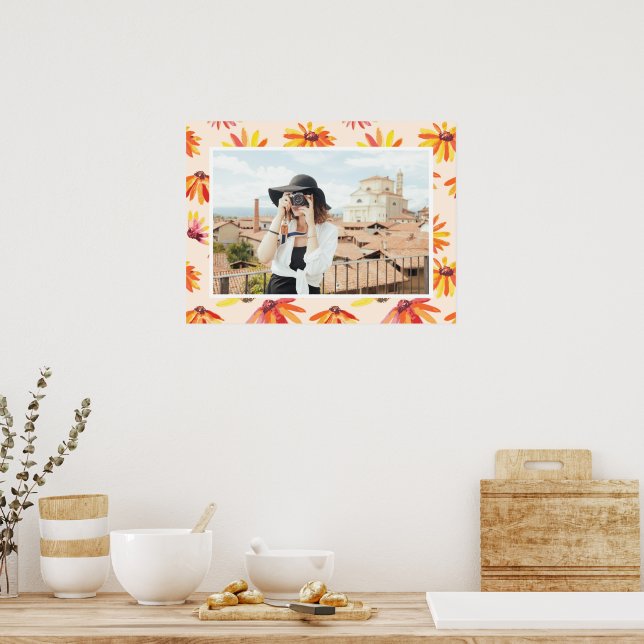 Póster Flores Naranjas Pintadas Modernas Foto Personaliza (Cocina)