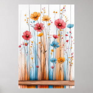 Póster Flores Naturaleza Ilustracion Dibujo de color Past