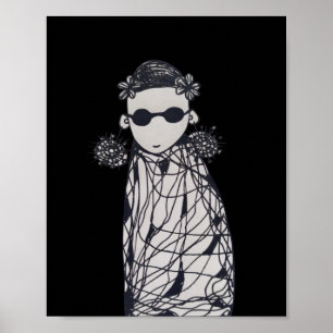 Póster Flores negras, aretes y gafas de sol