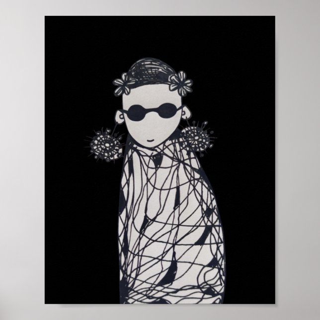 Póster Flores negras, aretes y gafas de sol (Frente)