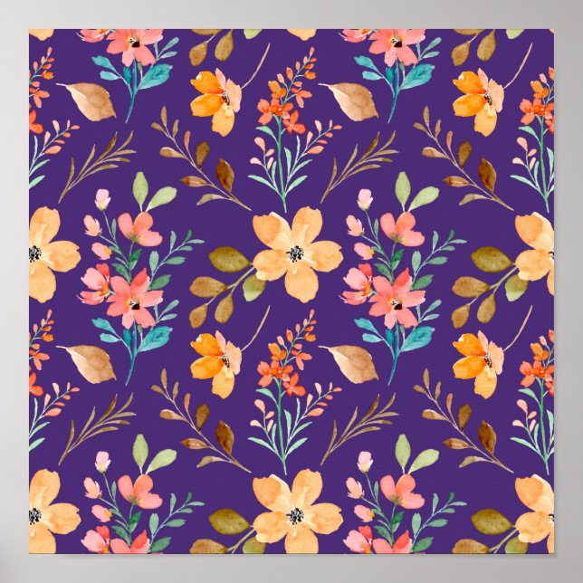 Póster Flores ornamentales de acuarela (Frente)