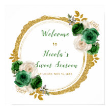 Flores Oscuras Verdes y Oro Elegantes Dieciséis