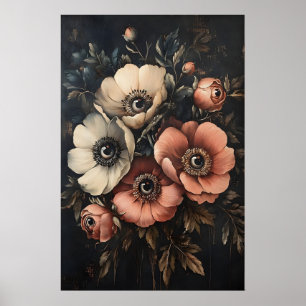 Póster Flores oscuras y temperamentales con estampado de