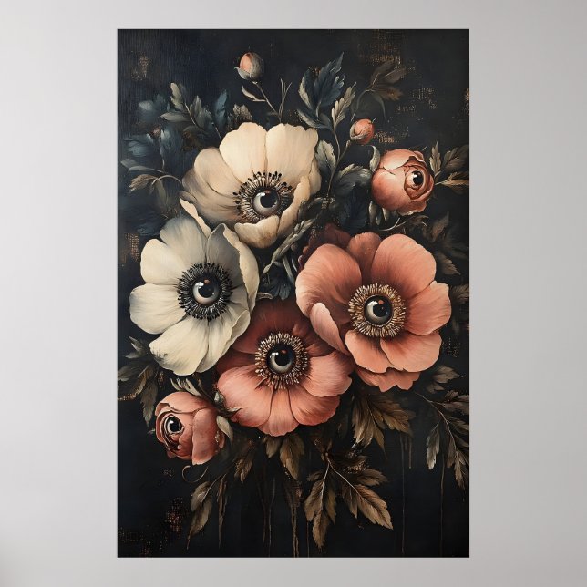 Póster Flores oscuras y temperamentales con estampado de  (Frente)