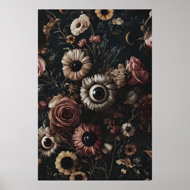 Póster Flores oscuras y temperamentales con estampado de  (Frente)