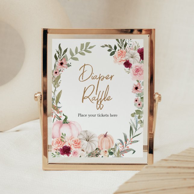 Póster Flores otoñales Calabaza Baby Shower Diaper Raffle (Autumn Little Pumpkin Baby Shower Diaper Raffle Sign
)