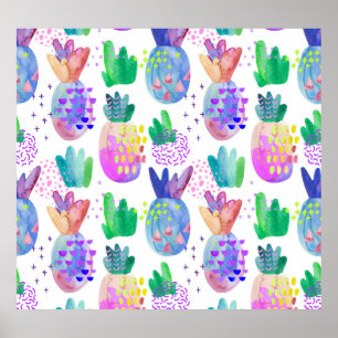 Póster Flores otoñales pintadas a mano, patrón sin fisura