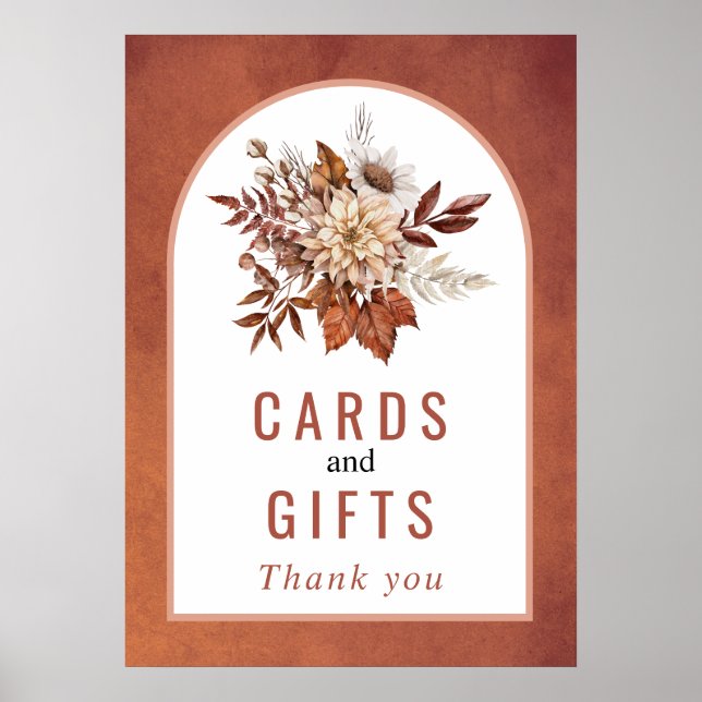 Póster Flores otoñales y boda follaje terracota otoño (Frente)