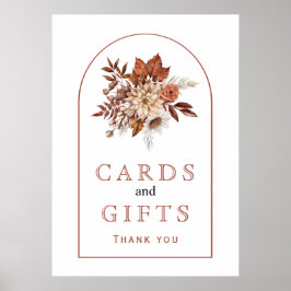 Póster Flores otoñales y follaje caen en tierra boda