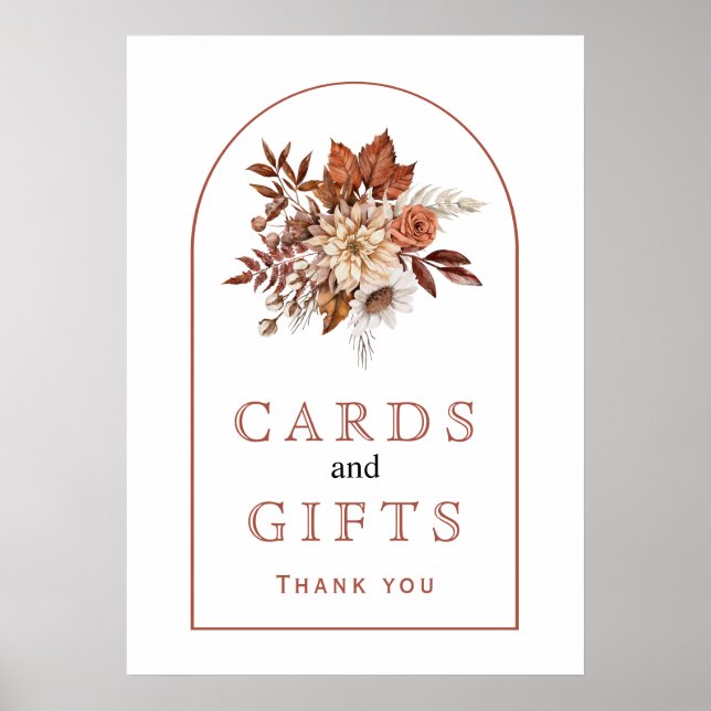 Póster Flores otoñales y follaje caen en tierra boda (Frente)