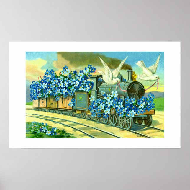 Póster Flores, palomas y tren (Frente)
